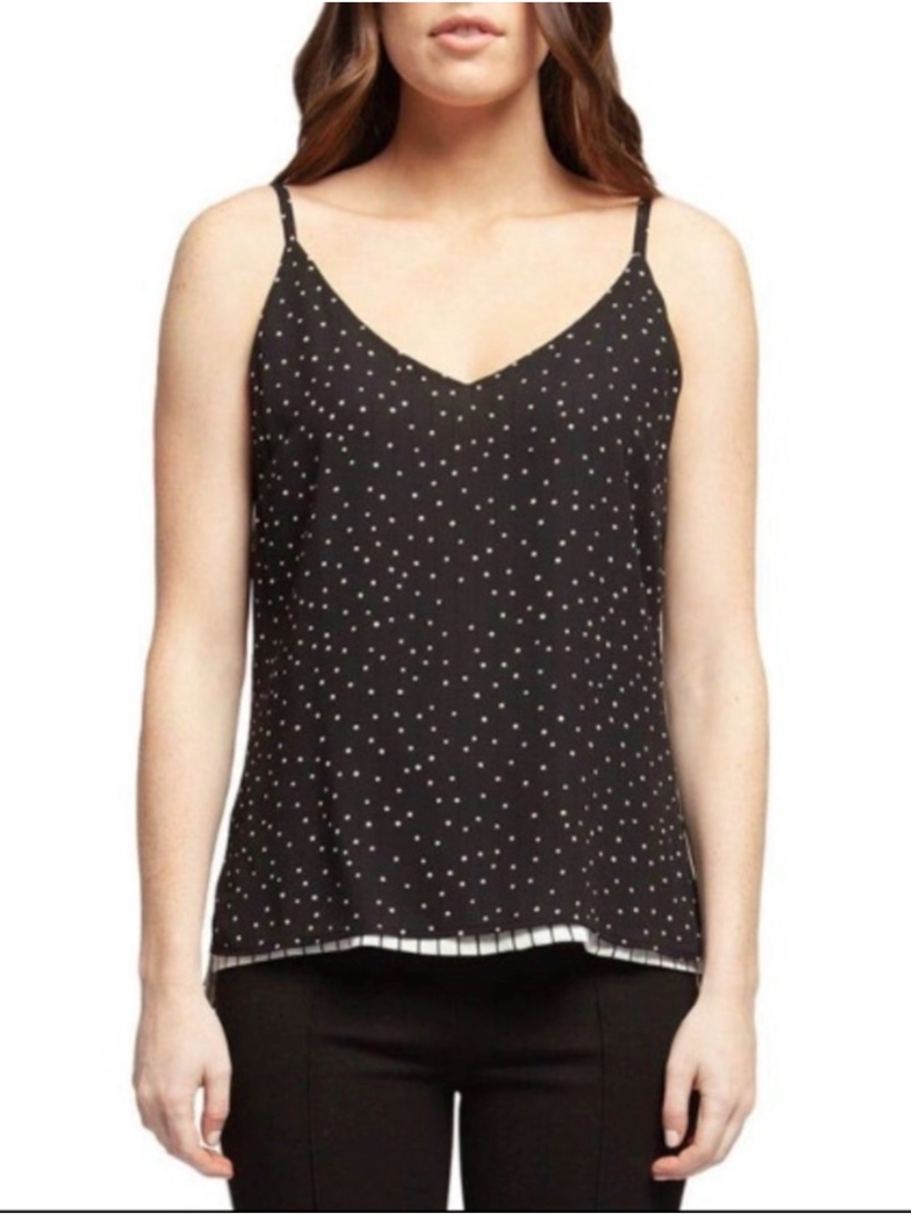 White House Black Market REVERSIBLE polka dot/striped v neck tank Medium